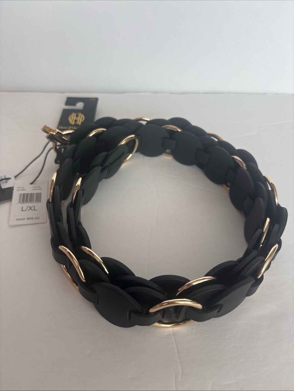 House Of Harlow 1960 Black Faux Leather Gold Ring Chain Belt Bohemian Chic L/XL